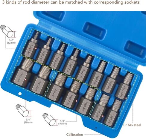 Jeanoko 15PCS Screw Extractor Set with Clear Scale,1/8-13/32" Sizes Hex Head Easy Out Extractor, High Hardness Damaged Broken Remover Tool Kit, with Storage Case in Saudi Arabia