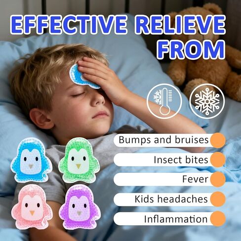 Kids Ice Pack for Boo Boos, Reusable Gel Cold Compress for Children, Cute Penguin Shape Cool Packs for Injuries, Fever, Bruises, Swelling & First Aid Pain Relief in Saudi Arabia