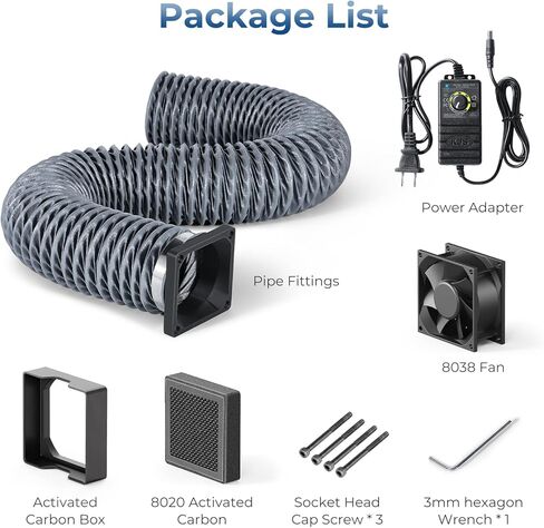 Adjustable Ventilation Kit for 3D Printer Enclosure, Fan Fume Exhaust Pipe Kit with Filter & Powerful Exhaust Fan, Efficient Ventilation, Exhaust Odors Smoke and Dust in Saudi Arabia