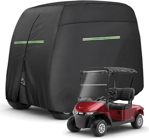 غطاء عربة الجولف 2/4/4+2 للركاب شديد التحمل مناسب لسيارة نادي Yamaha EZGO، أغطية مقاعد عربة الجولف مقاومة للماء والرياح والشمس 600D مع شرائط عاكسة، وجيوب بسحاب، وأبواب بسحاب in Kuwait