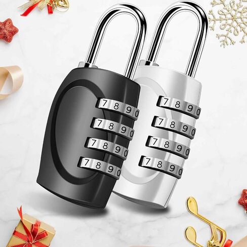 2 Pack Combination Lock, Heavy Duty Alloy 4-Digit Padlock, Metal Waterproof Outdoor Travel Luggage Locks for Locker, Sports Locker, Fence, Toolbox, Gate, Case, Hasp Storage-Black Silver in Saudi Arabia