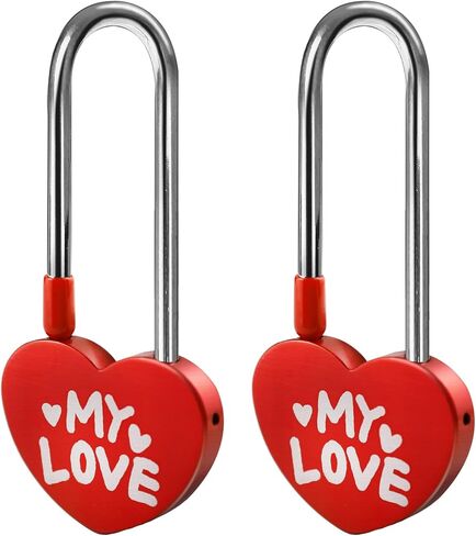 2 PCS Red 3.5" 50mm Love Padlock Single Heart Lock,My-Love Metal Aluminum Padlock for Lovelock Bridge,Wedding & Anniversary(Keyless) in Saudi Arabia