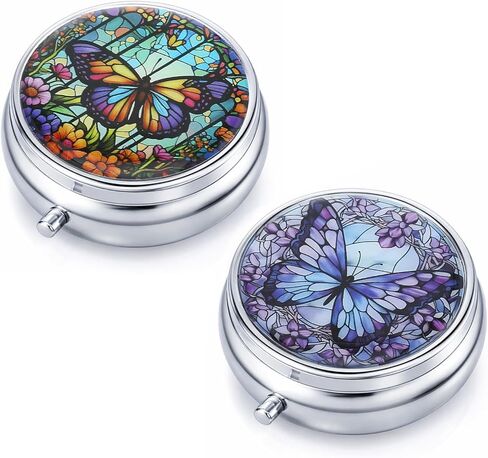 Pill Box, 2 Pcs Compartment Small Pill Case Pocket Medicine Organizer Metal Pill Container Holder for Vitamins, Medication, Fish Oil and Supplements in Saudi Arabia