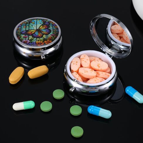Pill Box, 2 Pcs Compartment Small Pill Case Pocket Medicine Organizer Metal Pill Container Holder for Vitamins, Medication, Fish Oil and Supplements in Saudi Arabia