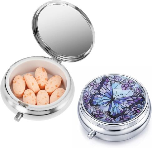 Pill Box, 2 Pcs Compartment Small Pill Case Pocket Medicine Organizer Metal Pill Container Holder for Vitamins, Medication, Fish Oil and Supplements in Saudi Arabia
