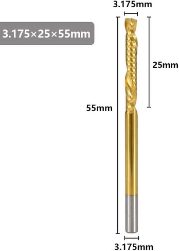 1pcs Single Flute O Flute End Mill 3.175mm Shank Spiral Milling Cutter Up Down Cutter Titanium Coated Single Flute CNC Router Bit for Aluminum Acrylic PVC MDF Plastic(3.175x25x55mm) in Saudi Arabia