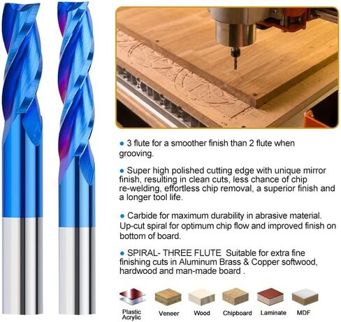 1 قطعة مطحنة نهاية كربيد التنغستن 3 الناي مطحنة نهاية مسطحة 3.175/4/6 مللي متر عرقوب دوامة راوتر بت للنجارة in Kuwait