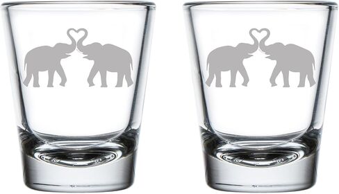 MIP Brand Set of 2 Shot Glasses 1.75oz Shot Glass Elephants Making Heart in Saudi Arabia