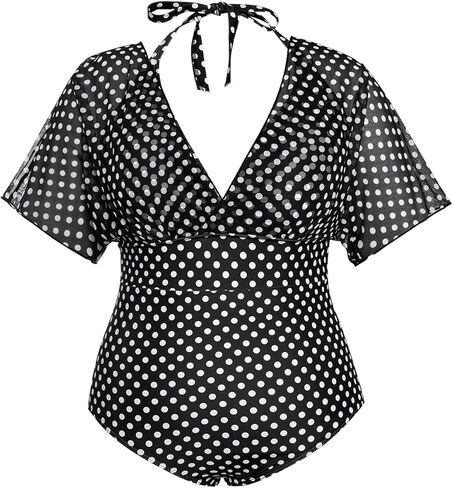 Floerns Women's Plus Size One One One Swimsuit Ploral Print Halter Tie Back Short Sleeve Beachwear in Saudi Arabia
