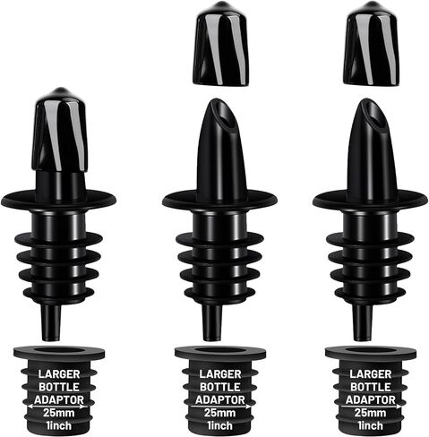 Liquor Pour Spouts for Bottles with Rubber Dust Caps, Classic Bottle Pourers with 3 Adapters for Alcohol, Olive Oil, Juices and Syrups Bottles, Bar Bartender Accessories, 3 Pack, Plastic in Saudi Arabia