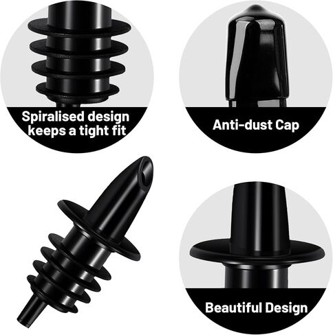 Liquor Pour Spouts for Bottles with Rubber Dust Caps, Classic Bottle Pourers with 3 Adapters for Alcohol, Olive Oil, Juices and Syrups Bottles, Bar Bartender Accessories, 3 Pack, Plastic in Saudi Arabia