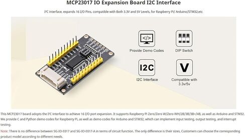 لوحة توسيع MCP23017 IO، واجهة I2C 16 وحدة توسيع GPIO لـ Raspberry Pi Arduino STM32، مع رمز تجريبي in Kuwait