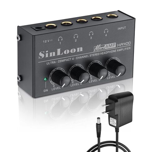 SinLoon HA400 4-Channel Stereo Headphone Amplifier, Metal Mini Audio Splitter with Independent Volume Control, 1/4" TRS Output & Input, with 12V Adapter for Studio, Stage, PC, Guitar in Saudi Arabia