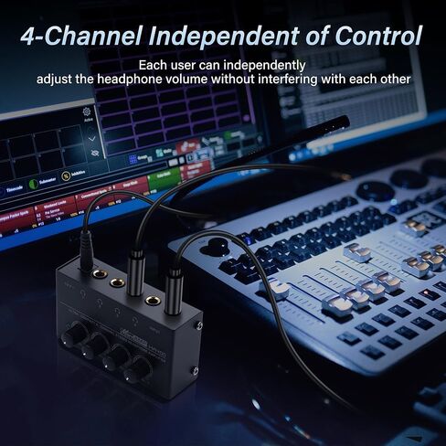 SinLoon HA400 4-Channel Stereo Headphone Amplifier, Metal Mini Audio Splitter with Independent Volume Control, 1/4" TRS Output & Input, with 12V Adapter for Studio, Stage, PC, Guitar in Saudi Arabia