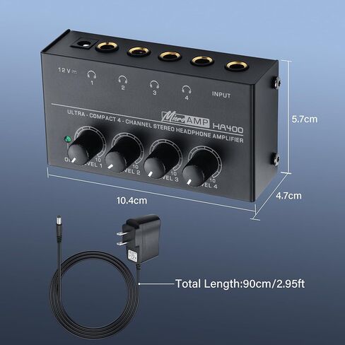 SinLoon HA400 4-Channel Stereo Headphone Amplifier, Metal Mini Audio Splitter with Independent Volume Control, 1/4" TRS Output & Input, with 12V Adapter for Studio, Stage, PC, Guitar in Saudi Arabia