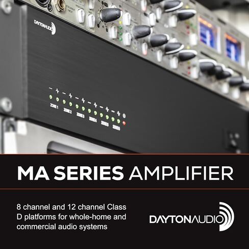 Dayton Audio MA1280 مضخم صوت متعدد المناطق 12 قناة من الفئة D، 12 × 80 وات (160 وات موصل)، 6 مناطق ستيريو، 8 مدخلات، قابل للتركيب على حامل in Saudi Arabia