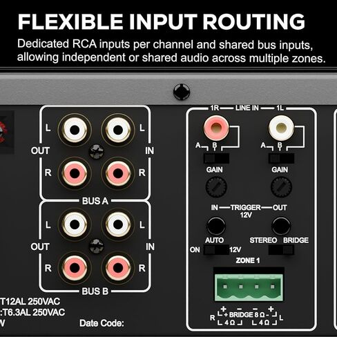 Dayton Audio MA1280 مضخم صوت متعدد المناطق 12 قناة من الفئة D، 12 × 80 وات (160 وات موصل)، 6 مناطق ستيريو، 8 مدخلات، قابل للتركيب على حامل in Saudi Arabia