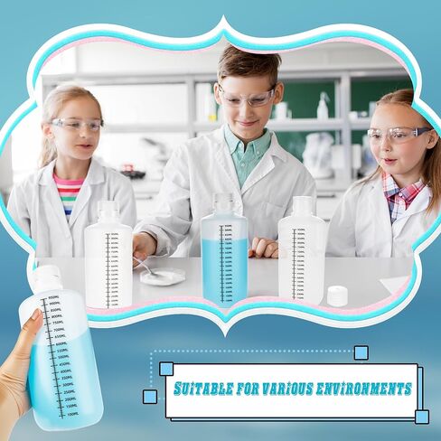 4 قطع زجاجة مختبر بلاستيكية ذات فم ضيق 32 أونصة/ 1000 مل PP زجاجة كاشف متدرجة شفافة مع غطاء للمواد الكيميائية المخبرية والأدوية السائلة وعينة حبوب الدواء وتخزين المياه in Kuwait