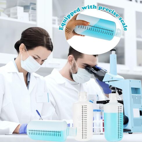 4 قطع زجاجة مختبر بلاستيكية ذات فم ضيق 32 أونصة/ 1000 مل PP زجاجة كاشف متدرجة شفافة مع غطاء للمواد الكيميائية المخبرية والأدوية السائلة وعينة حبوب الدواء وتخزين المياه in Kuwait