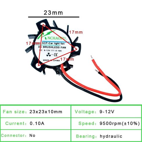 9V 12V Diameter 23mm Hole Spacing 17mm Miniature Cooling Fan for Automotive LED Lighting in Saudi Arabia
