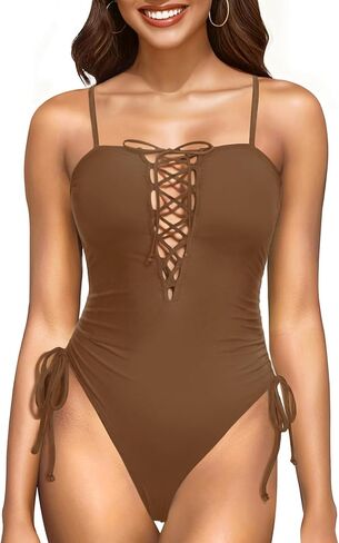 DACI Women's Bandeau One Piece Swimsuit - High Cut Sexy Bathing Suits Slimming Lace Up Monokini Swimwear 2026 in Saudi Arabia