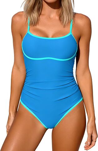 Eomenie Womens One Piece Swimsuits Tummy Control Slimming Bathing Suit for Women Color Block Swimwear Ruched Swim Suit in Saudi Arabia