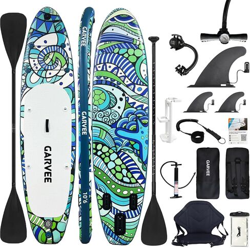 Inflatable Stand Up Paddle Board 10'6" for Adults, All-in-1 Paddle Boards Set with Paddle, Electric Pump, Hand Pump, Seat, Action Sports Camera Mount, Waterproof Phone Pouch, Fins, Leash and Carry Bag in Saudi Arabia