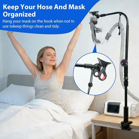 حامل خرطوم SOLENARA CPAP بجانب السرير - رفع خرطوم CPAP قابل للتعديل، تصميم خالٍ من التشابك، يمنع الانسداد والتسرب، مثالي للاستخدام في السرير والسفر، لا يتطلب الحفر (أسود) in Saudi Arabia