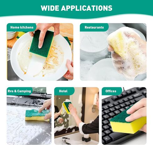 10-Pack Heavy Duty Scrub Sponges, Non-Scratch Kitchen Sponge with Durable Scouring Pad, Dual-Sided Cleaning Reusable Sponge for Dishes, Pots, Pans, Sinks – Extra Absorbent & Long-Lasting in Saudi Arabia