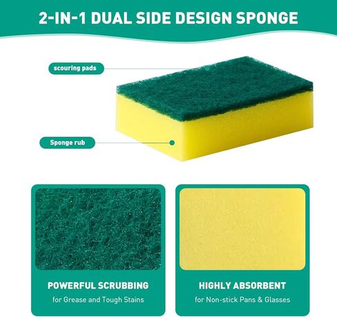 10-Pack Heavy Duty Scrub Sponges, Non-Scratch Kitchen Sponge with Durable Scouring Pad, Dual-Sided Cleaning Reusable Sponge for Dishes, Pots, Pans, Sinks – Extra Absorbent & Long-Lasting in Saudi Arabia