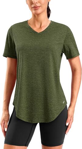 تي شيرت Viodia للسيدات للتمرين بتغطية خلفية كاملة، قميص رياضي بعامل حماية من الأشعة فوق البنفسجية 50+، سريع الجفاف، قصير الأكمام، رقبة على شكل V، تونيك لليوجا والجيم in Kuwait