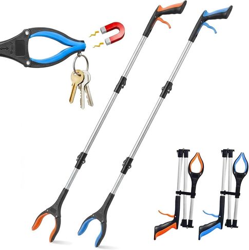 2-Pack 43" Extra Long Heavy Duty Grabber Reacher Tool, Foldable with 360° Rotating Jaw, Magnetic Tip, Ergonomic Grip, Wide Claw for Trash Pickup, Gardening & Reaching High Shelves – Ideal for Seniors in Kuwait