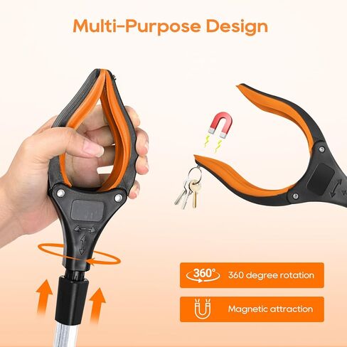 2-Pack 43" Extra Long Heavy Duty Grabber Reacher Tool, Foldable with 360° Rotating Jaw, Magnetic Tip, Ergonomic Grip, Wide Claw for Trash Pickup, Gardening & Reaching High Shelves – Ideal for Seniors in Kuwait
