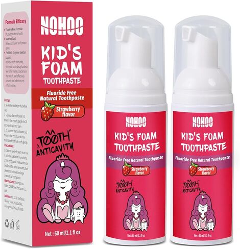 NOHOO Fluoride Free Foam Toothpaste Kids Fruit Flavour,Natural Training Toothpaste for Baby Toddler Children Oral Cleaning and Cavity Protection Strawberry Orange Peach Cantaloupe in Kuwait