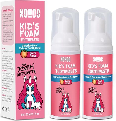 NOHOO Fluoride Free Foam Toothpaste Kids Fruit Flavour,Natural Training Toothpaste for Baby Toddler Children Oral Cleaning and Cavity Protection Strawberry Orange Peach Cantaloupe in Saudi Arabia