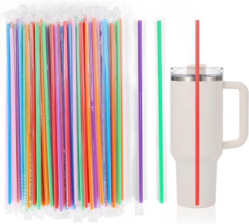 [100 قطعة] شفاطات للاستعمال مرة واحدة لكوب بسعة 40 أونصة - شفاطات بلاستيكية ملونة بطول 30.48 سم وقطر 0.24 بوصة لكوب ستانلي بوزن 40 أونصة و30 أونصة، شفاطات شرب طويلة جدًا ملفوفة بشكل فردي للزجاجة الكبيرة in Kuwait