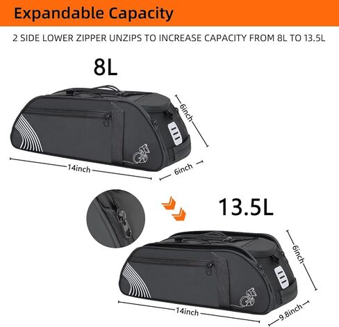 Rear Bike Rack Bag, 13.5L Waterproof Bicycle Ebike Saddle Bag Bicycle Trunk Pannier Rear Seat Bag with Reflector, Cycling Bike Carrier Backseat Storage Luggage for Commuter Travel in Saudi Arabia