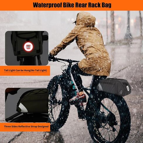 Rear Bike Rack Bag, 13.5L Waterproof Bicycle Ebike Saddle Bag Bicycle Trunk Pannier Rear Seat Bag with Reflector, Cycling Bike Carrier Backseat Storage Luggage for Commuter Travel in Saudi Arabia