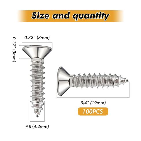 #8x3/4 "مسامير الخشب 100 قطعة رأس مسطح 304 الفولاذ المقاوم للصدأ سريع الذاتي التنصت على دريوال مسامير للأثاث النجارة in Kuwait