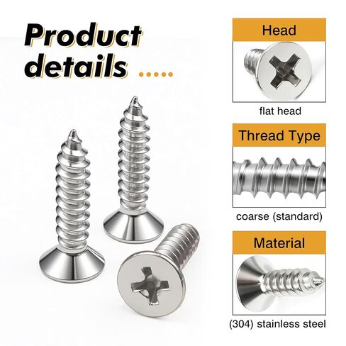 #8x3/4 "مسامير الخشب 100 قطعة رأس مسطح 304 الفولاذ المقاوم للصدأ سريع الذاتي التنصت على دريوال مسامير للأثاث النجارة in Kuwait