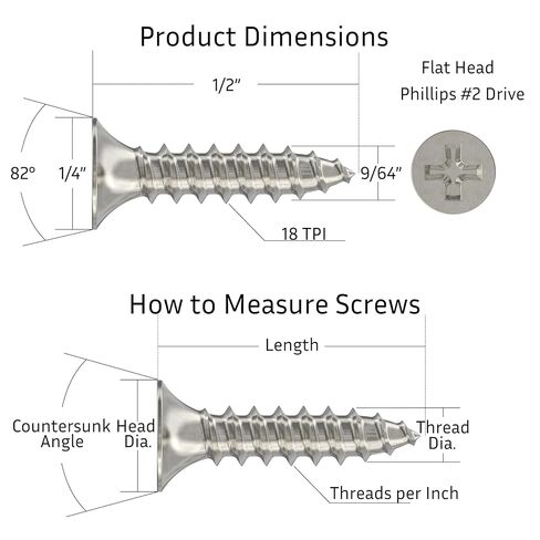 #6 x 5/8" Nickel Flat Head Phillips Wood Screws - Pack of 25 - Countersunk Self Tapping Screws for Wood - FH658-SN in Saudi Arabia