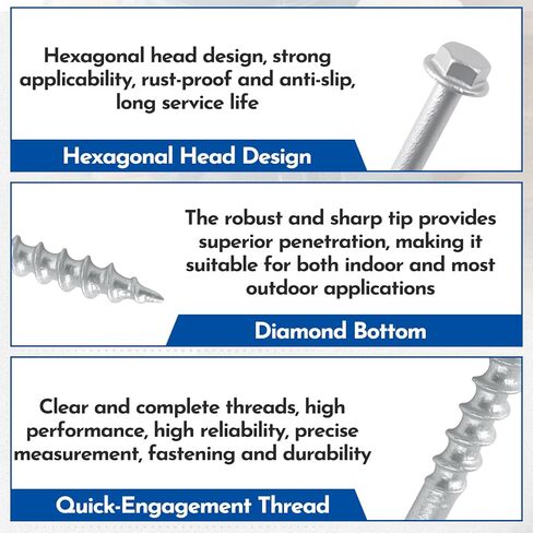 #10 × 2-1/2 بوصة براغي موصل SD، براغي تعليق الرافعة 1/4 بوصة رأس سداسية بقطر 0.380 بوصة، مجلفنة ميكانيكيًا، للبناء، وتحسين المنزل (500 قطعة) in Kuwait