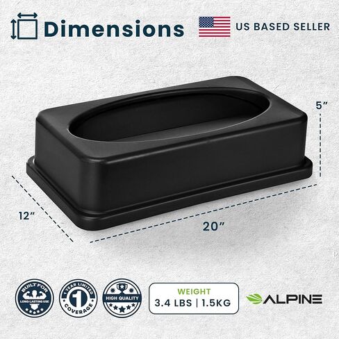 Alpine Industries Slim Trash Can Lid - Compact Garbage Bin Cover - Durable Slender Varied Plastic Top Minimize Odors and Keep Litter Inside and Unseen - Drop Shot Lid - Black in Saudi Arabia