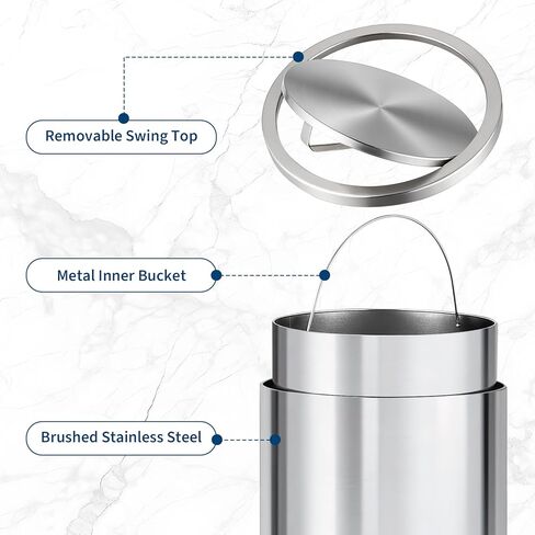 Takywep 18.5 Gallon / 70 L Swing Top Trash Can, Heavy Duty Brushed Stainless Steel Garbage Bin with 360° Swing Lid and Inner Bucket for Kitchen, Office, Restaurant, Bedroom in Saudi Arabia