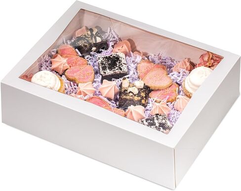 Fit Meal Prep 18 Pack 14 x 10 x 4 Inches White Bakery Boxes with Window, Auto-Popup Cardboard Gift Packaging and Baking Containers, Cupcake, Cookie and Loaf Bread Boxes in Saudi Arabia