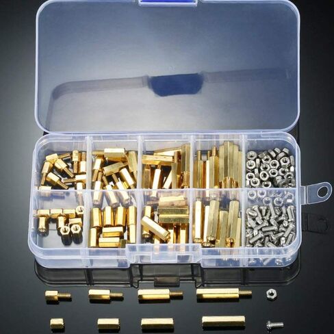 180 Pieces M2.5 Male Female Hex Brass Spacer Standoff Screw Nut Bolt Motherboard Assortment Kit in Saudi Arabia