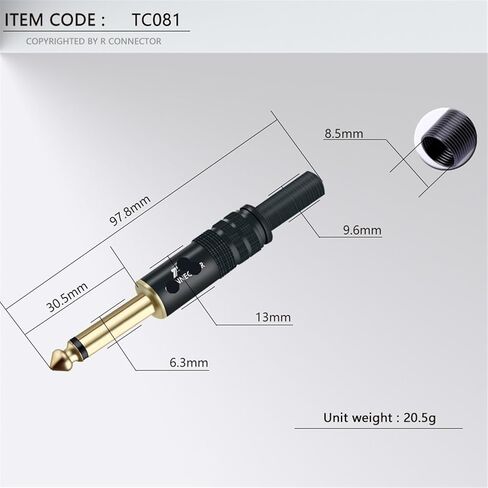2PCS 6.35MM Audio and Video Plug Connector 12x1 6.3 Audio Jack Mono Black Electrophoresis Plug Microphone Connector in Saudi Arabia