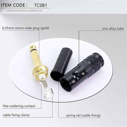 2PCS 6.35MM Audio and Video Plug Connector 12x1 6.3 Audio Jack Mono Black Electrophoresis Plug Microphone Connector in Saudi Arabia