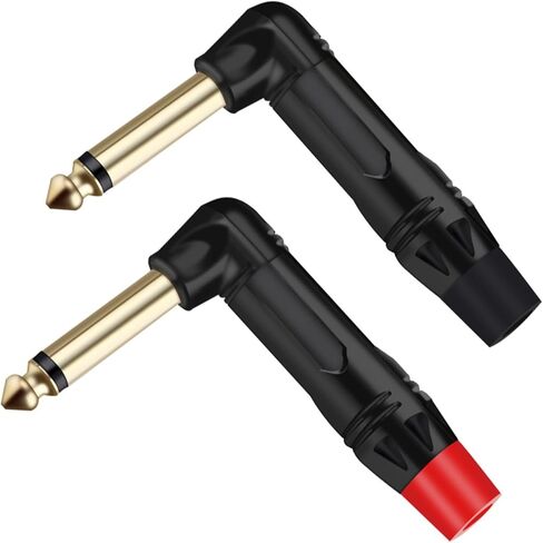 2PCS Right Angle Jack 6.35MM Mono/Stereo 6.3MM Male Connector Brass 1/4 Inch Plug Microphone Connector(Stereo Black) in Saudi Arabia