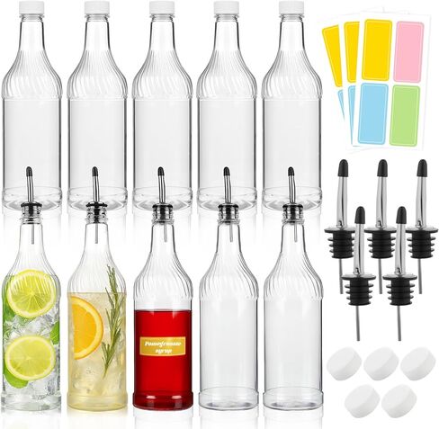 20 Pcs 32 oz Plastic Liquor Bottles Long Neck Bar Juice Pour Bottles with Liquor Pour Spout and Caps Snow Cone Syrup Bottles for Juice Alcohol in Saudi Arabia